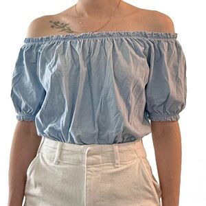 Light Blue Off-Shoulder Cotton Top | Primark | US 6